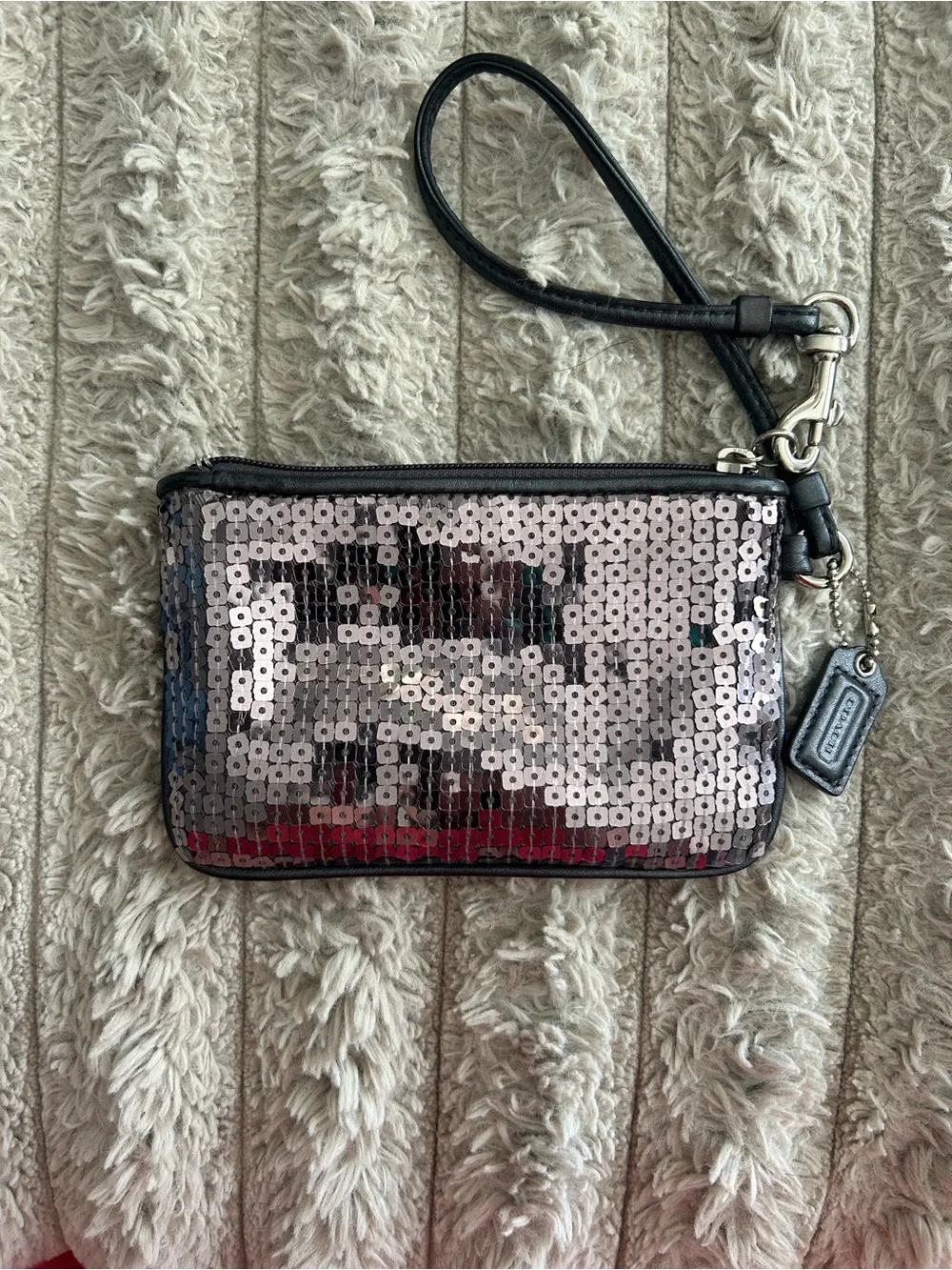 Coach Sequin Wristlet in Silver and Black